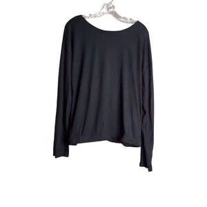 Forever 21 Deep V Neck Crossover Back/Front Long Sleeve Black Shirt Size Large